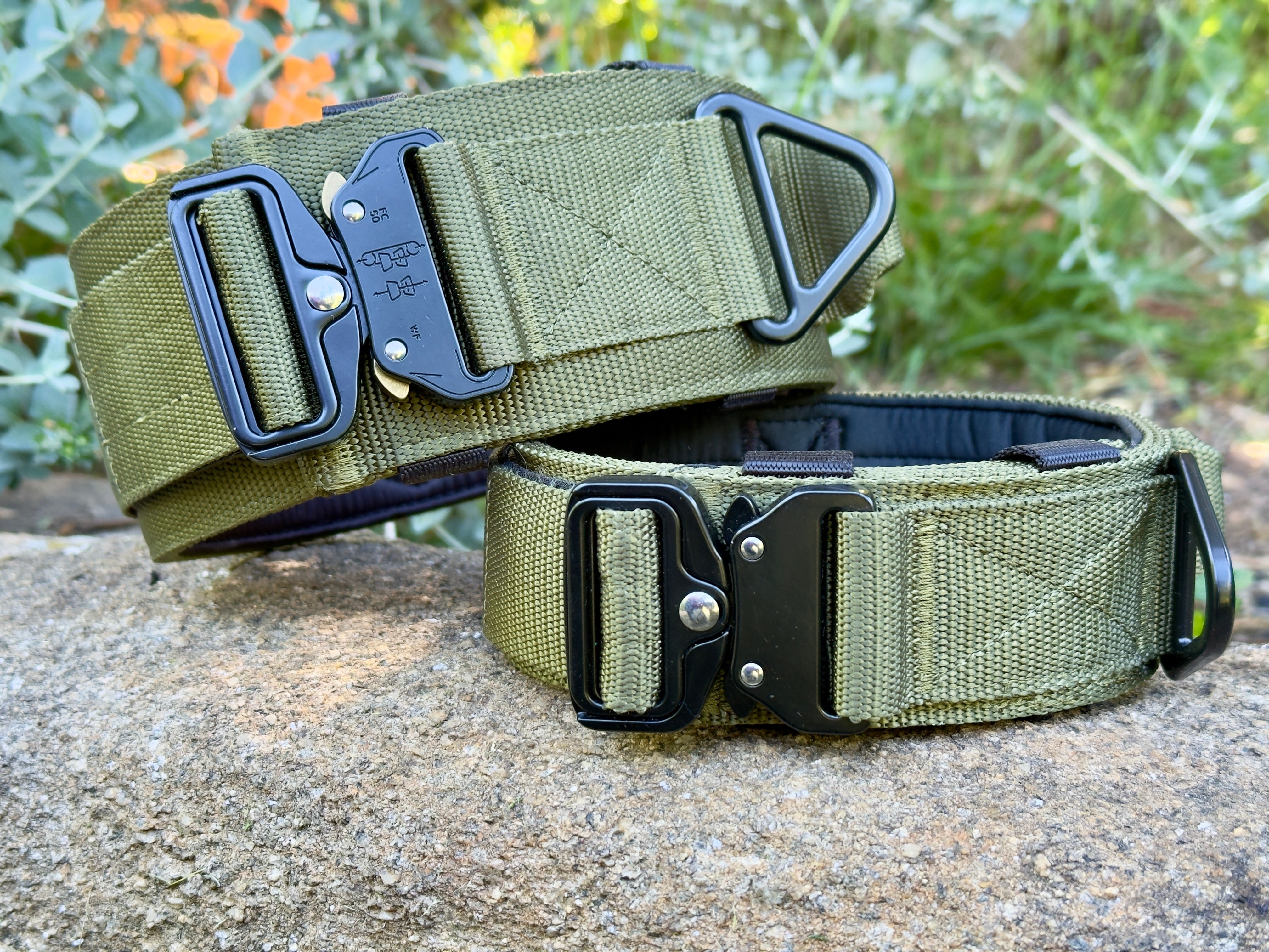Collar táctico militar verde K9 Godthund detalle tamaños diferencia entre anchos